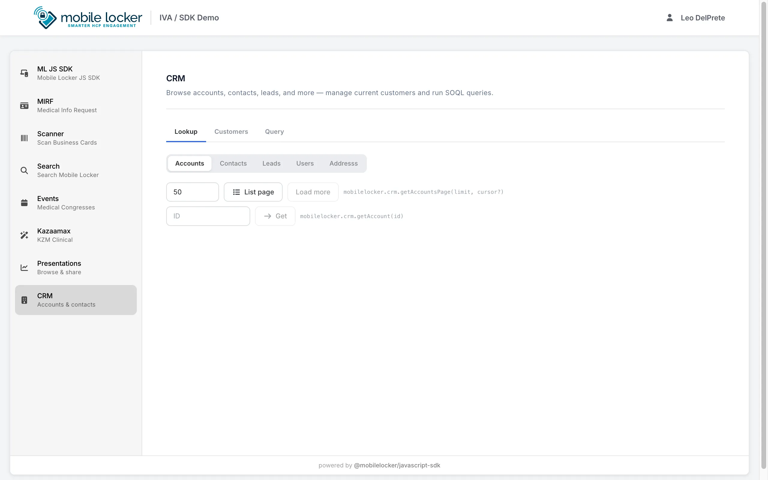 SDK Demo — CRM lookup with entity pills and List page controls